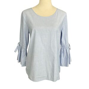 J. Crew Cotton Chambray Top Women Size S Bow Sleeves Casual Feminine Chic Y2K